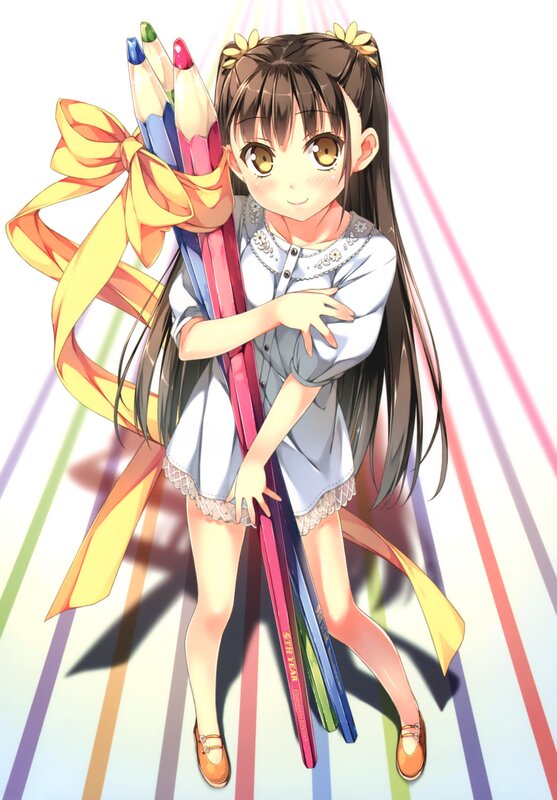anime girl with colored pencils