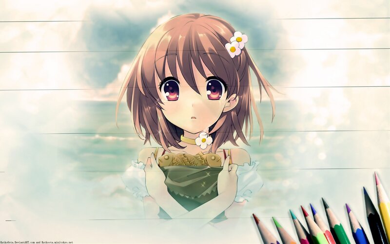 anime girl with colored pencils