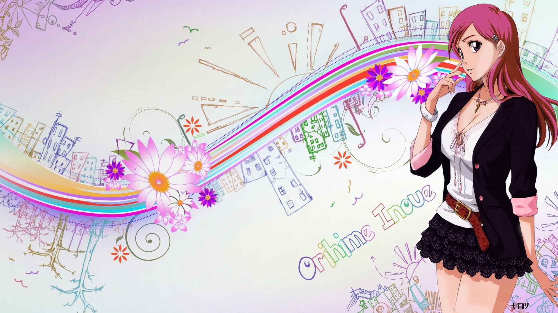Anime girl with colorful background