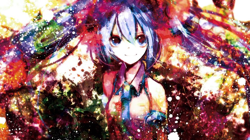 anime girl with colorful background