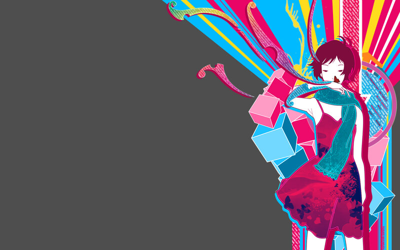 anime girl with colorful background