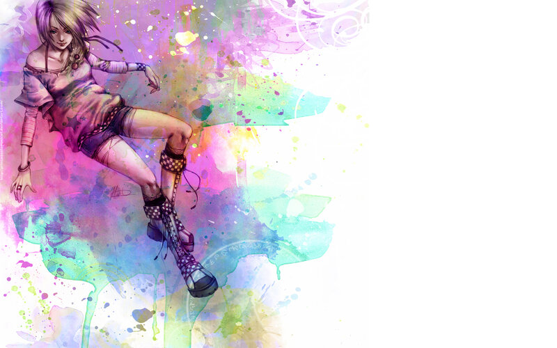 anime girl with colorful background