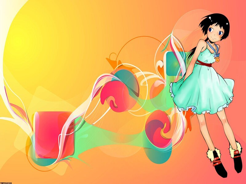 anime girl with colorful background