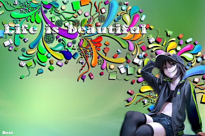 Anime Girl with Colorful Background — Green