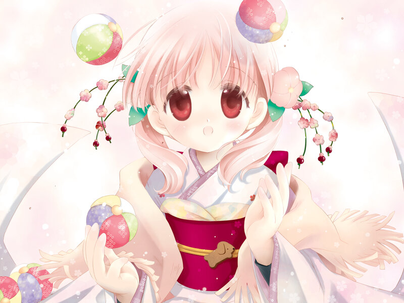 anime girl with colorful balls