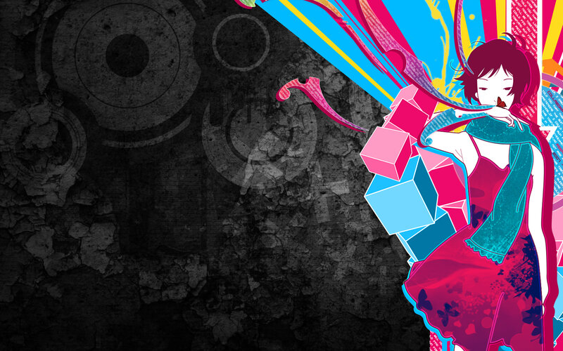 anime girl with colorful cubes