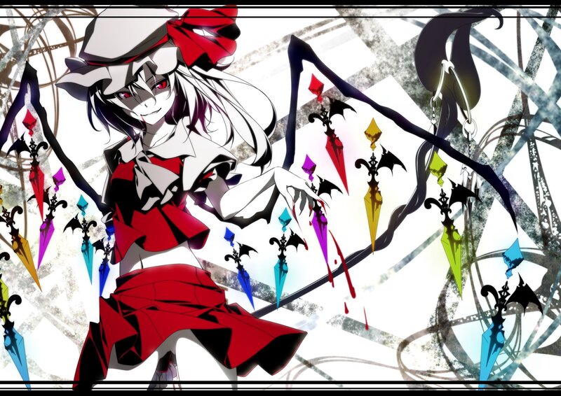 anime girl with colorful daggers