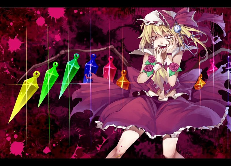 anime girl with colorful daggers