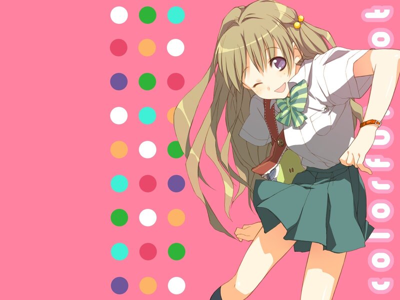 anime girl with colorful dots