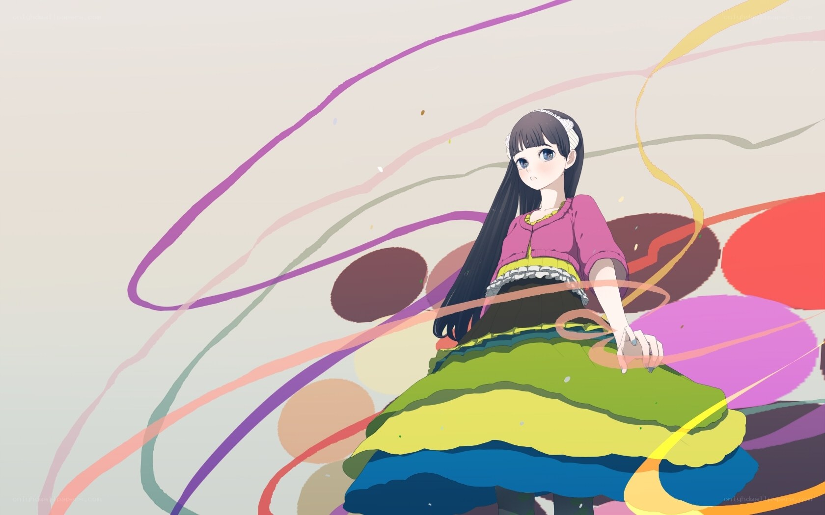 anime girl with colorful dress