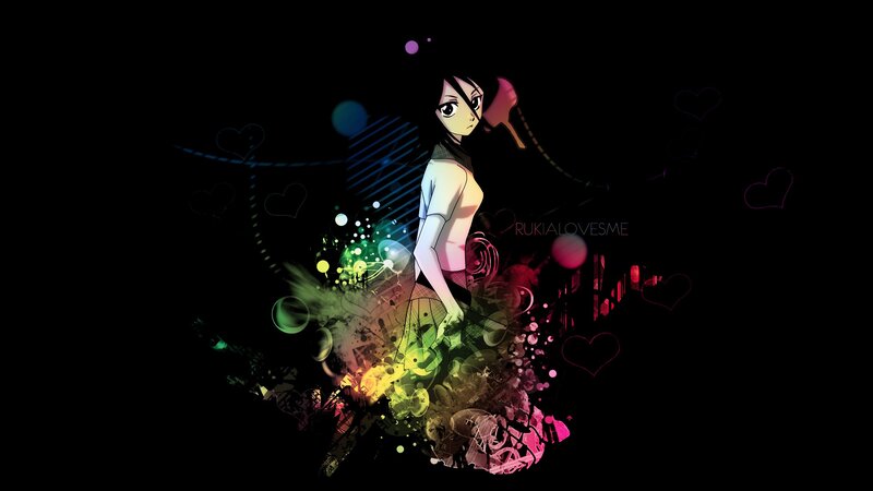 Anime Girl with Colorful Effects — Black, Dramatic