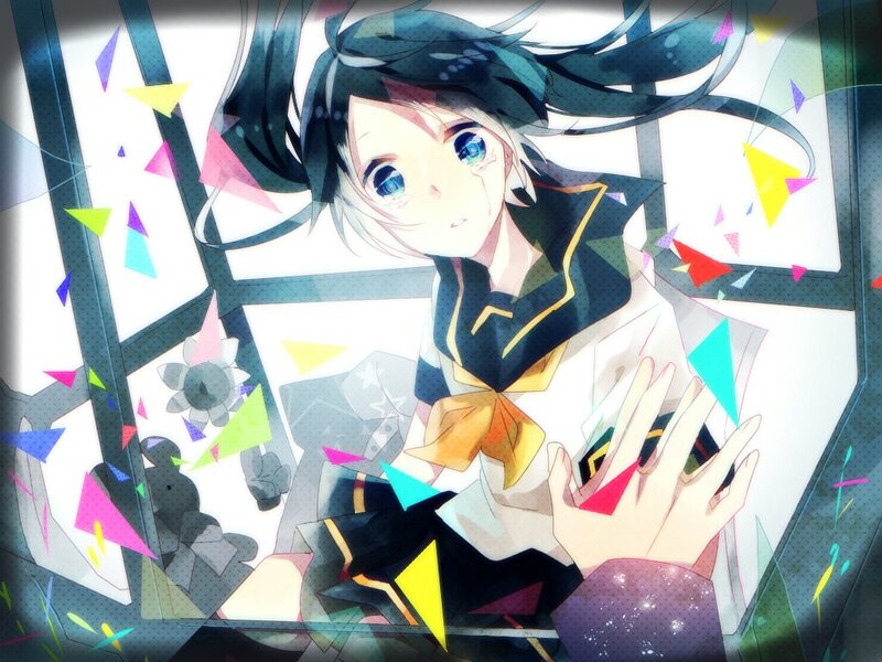 anime girl with colorful fragments