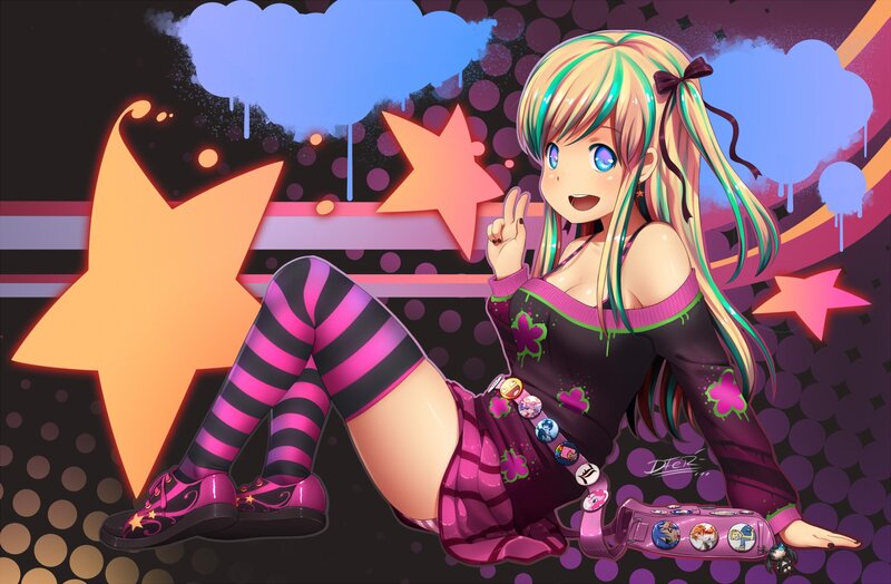 anime girl with colorful hair