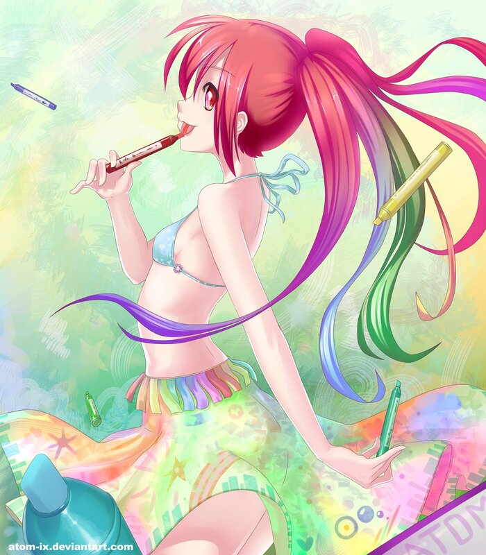Anime girl with colorful hair