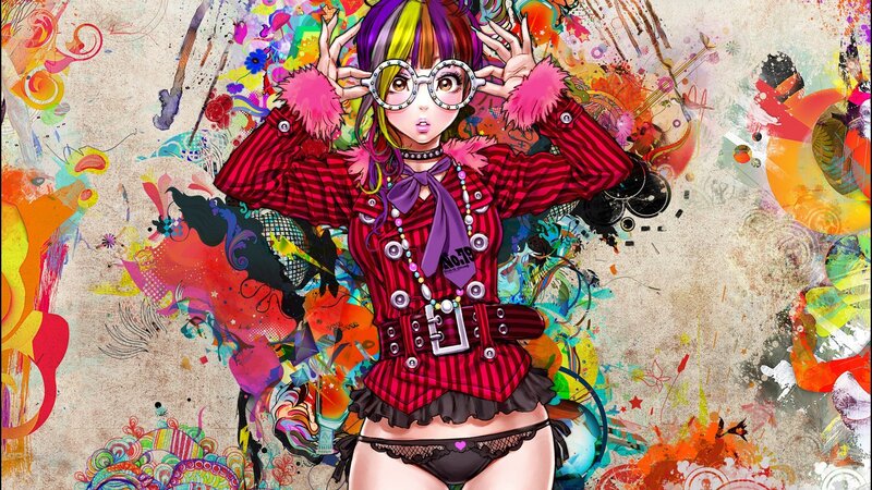 anime girl with colorful hair