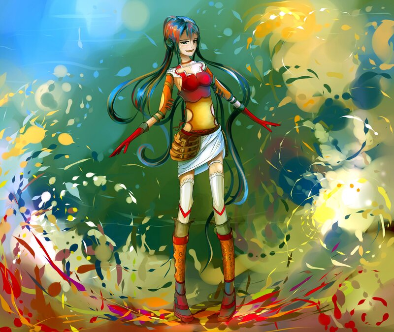 anime girl with colorful hair