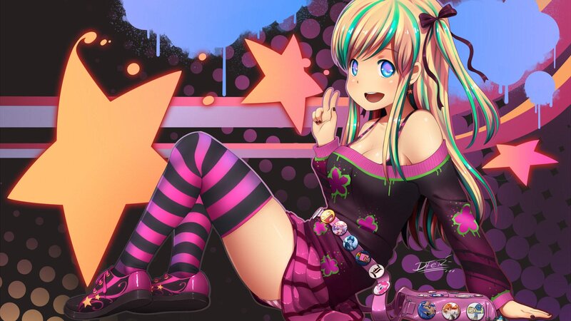 anime girl with colorful hair