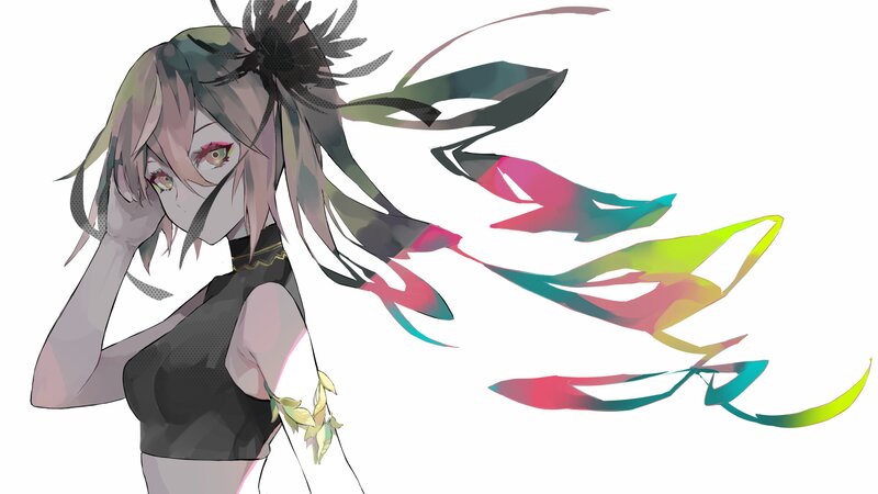 Anime Girl with Colorful Hair — Black