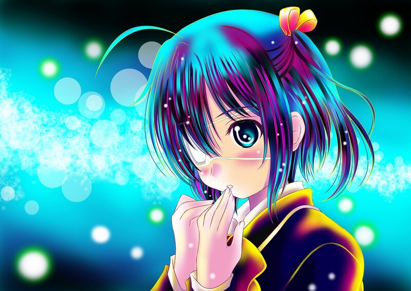 Anime Girl with Colorful Hair — Blue, Dreamy