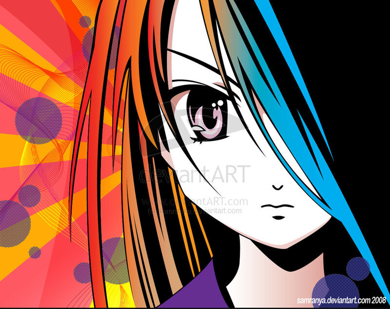 Anime Girl with Colorful Hair — Blue
