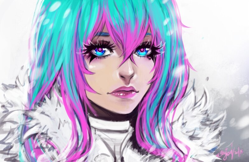 Anime Girl with Colorful Hair — Pink, Dramatic, Winter
