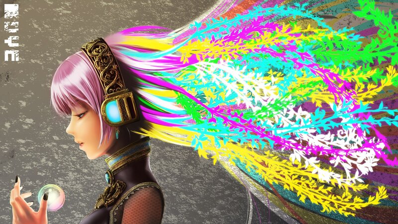 Anime Girl with Colorful Hair — Purple, Dramatic, Digital Art