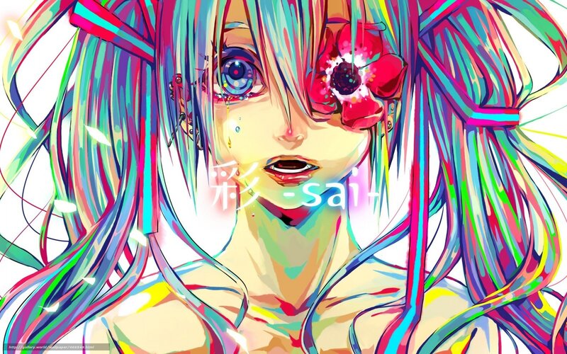 anime girl with colorful hair