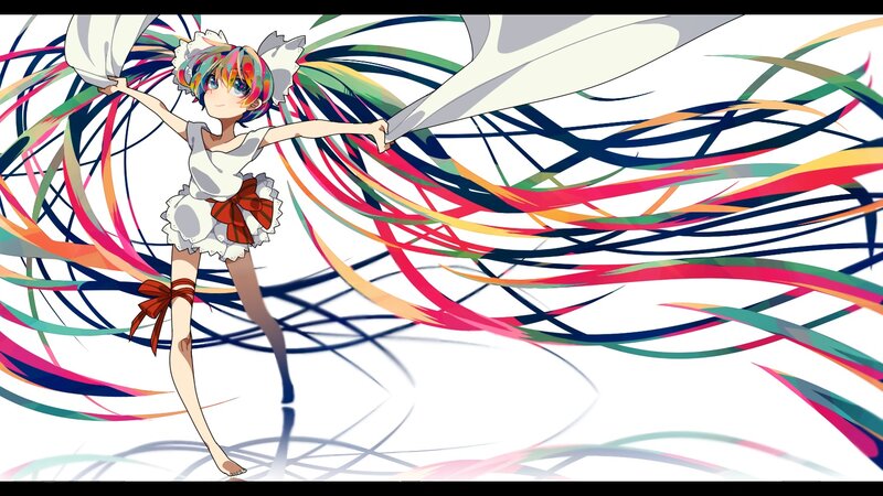 Anime Girl with Colorful Hair — White, Dynamic, Digital Art