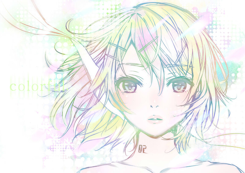 Anime Girl with Colorful Hair — White