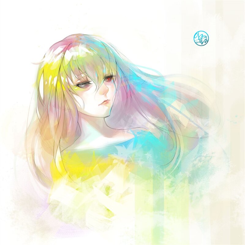 Anime Girl with Colorful Hair — Yellow, Dreamy