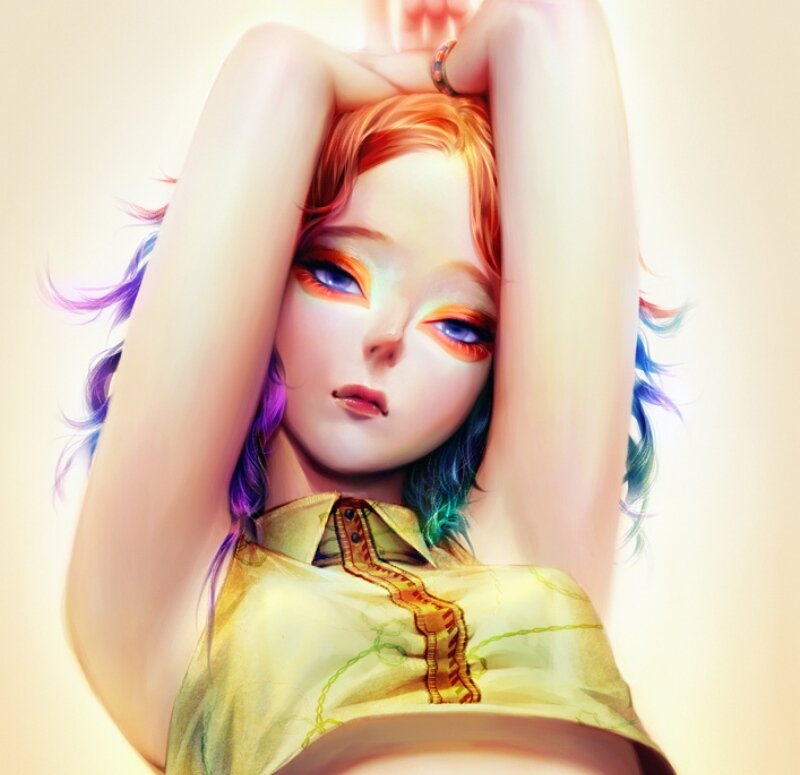 Anime Girl with Colorful Hair — Yellow