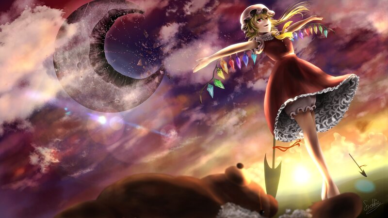 Anime girl with colorful lights