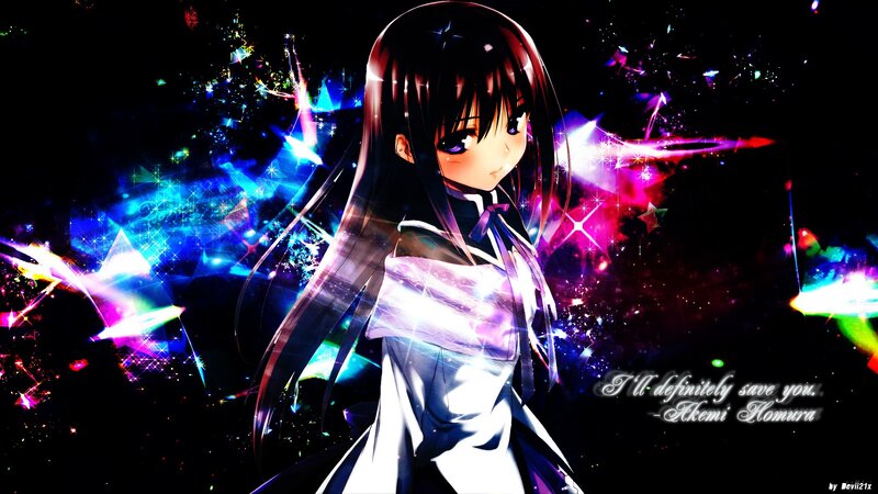 anime girl with colorful lights