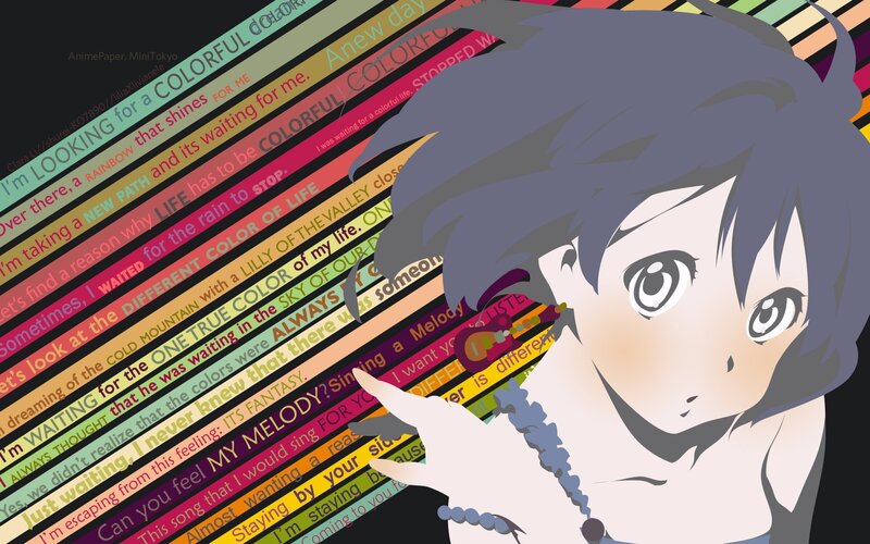 anime girl with colorful lyrics