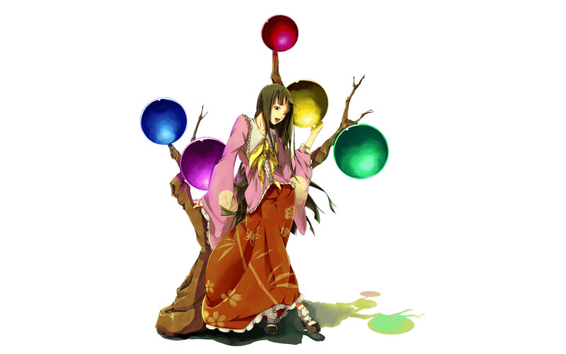 anime girl with colorful orbs