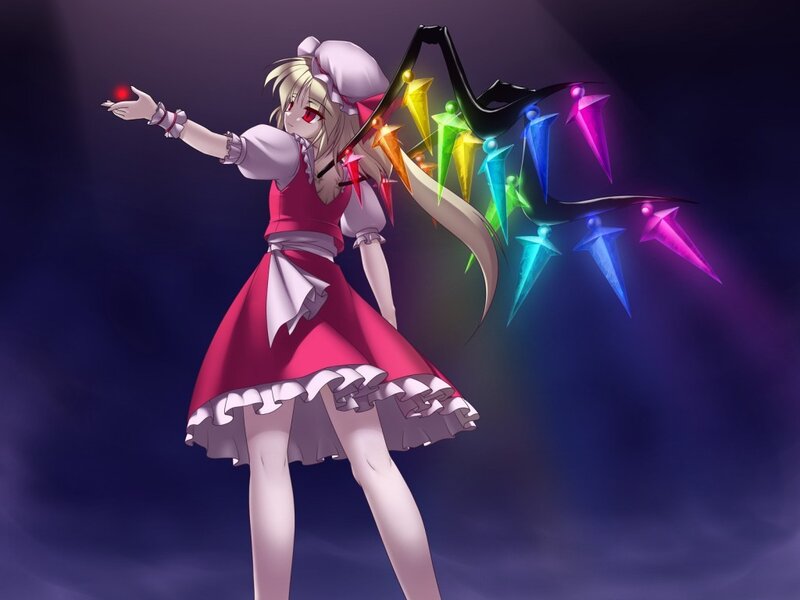 anime girl with colorful projectiles