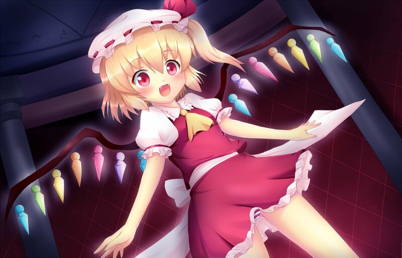 anime girl with colorful projectiles