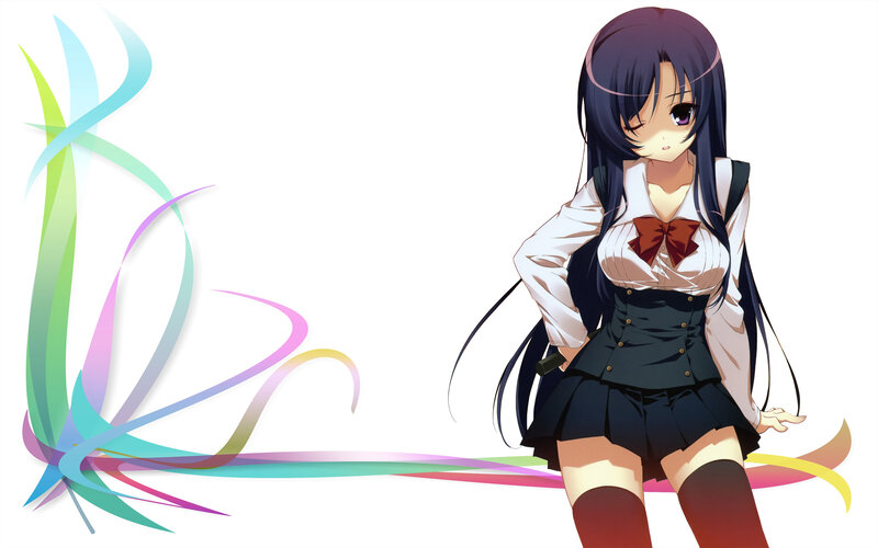 anime girl with colorful ribbons