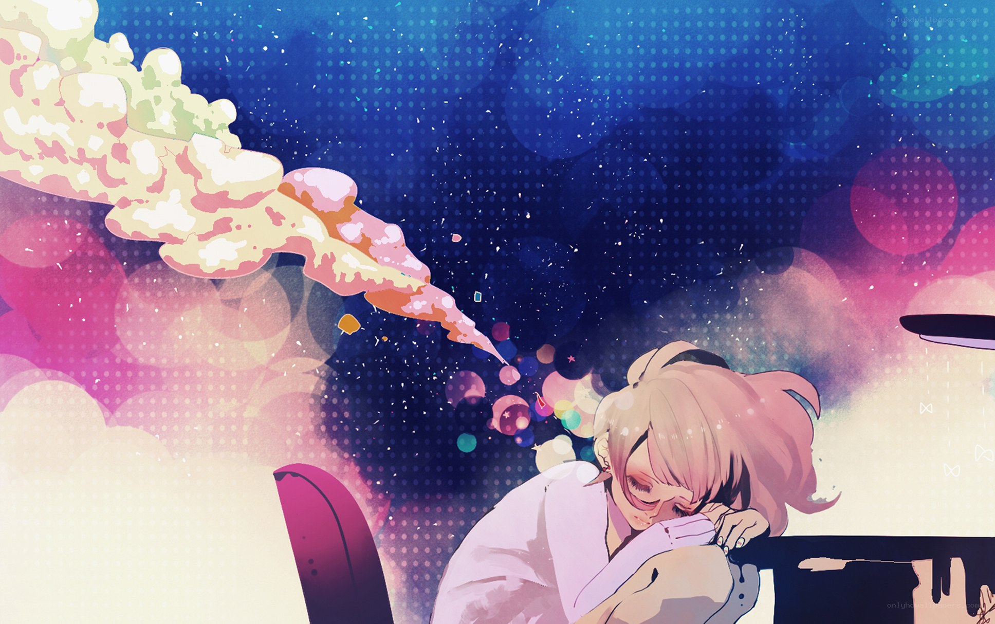 anime girl with colorful smoke