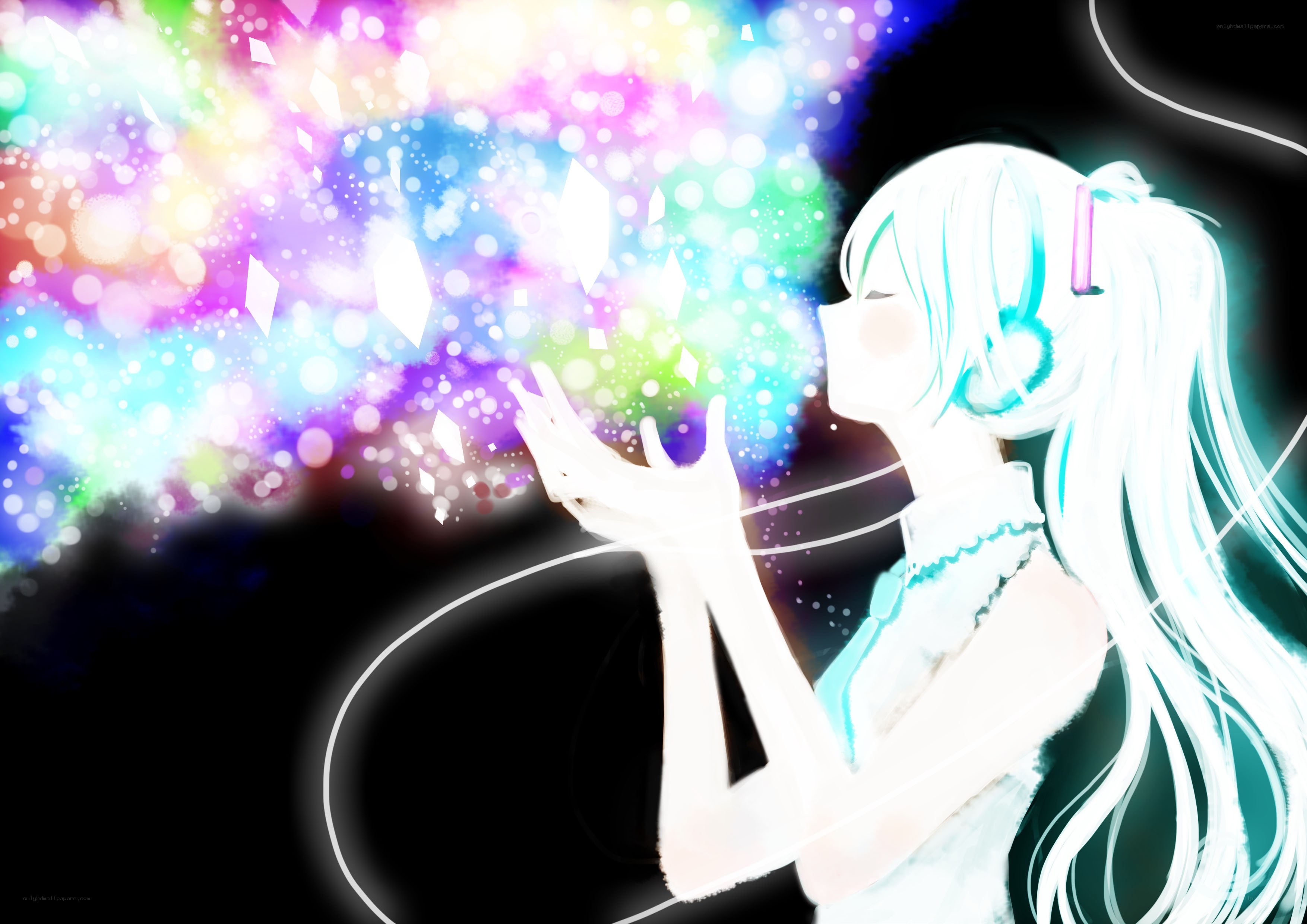 anime girl with colorful sparkles