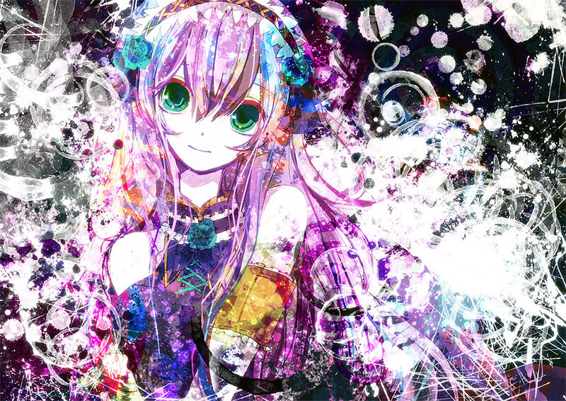 anime girl with colorful splashes