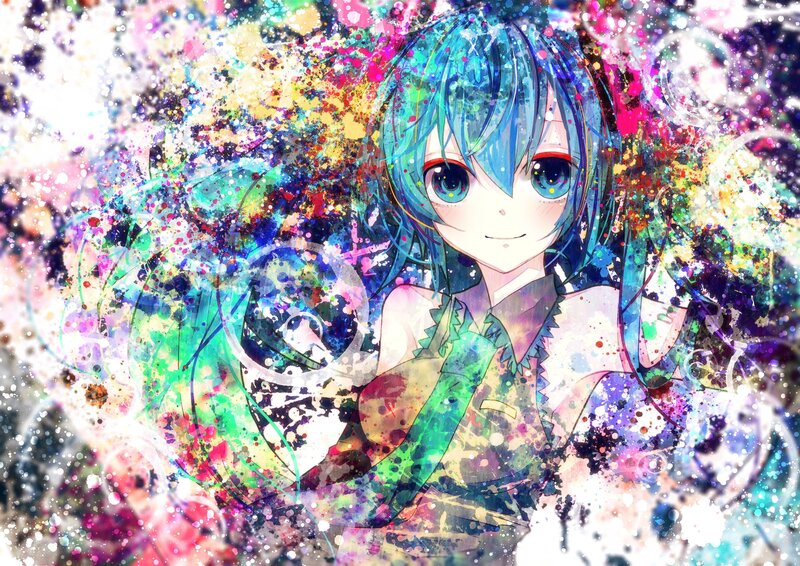 anime girl with colorful splashes