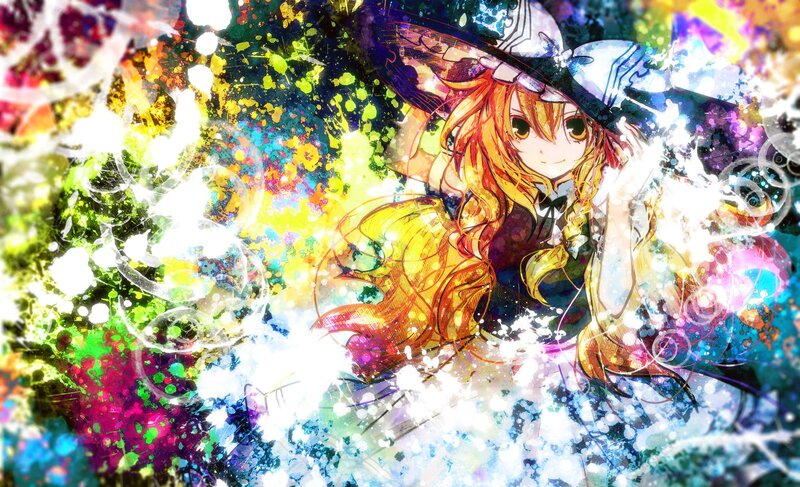 anime girl with colorful splashes