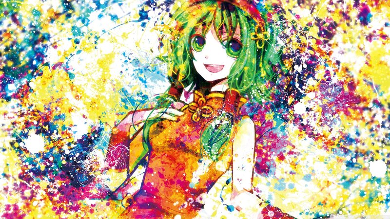 anime girl with colorful splashes