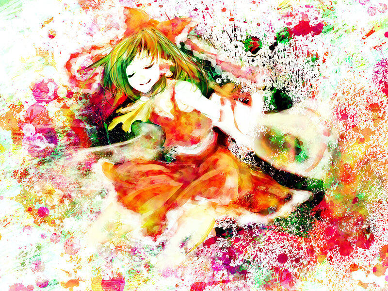 Anime girl with colorful splashes