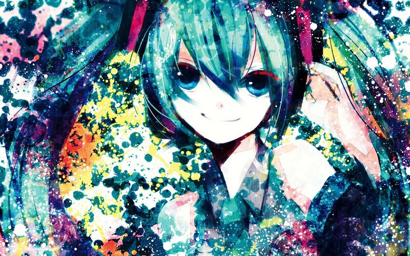 anime girl with colorful splatter