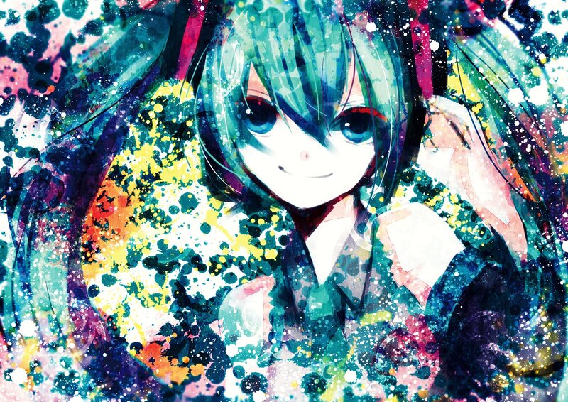 anime girl with colorful splatter