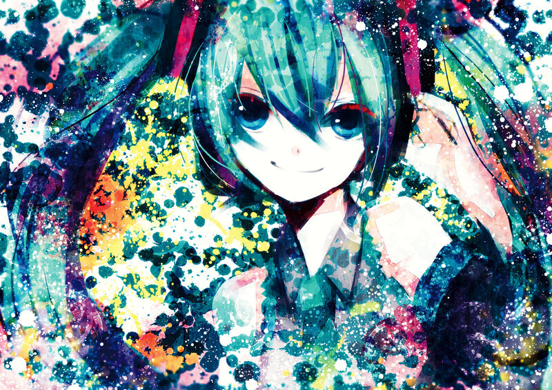 anime girl with colorful splatter