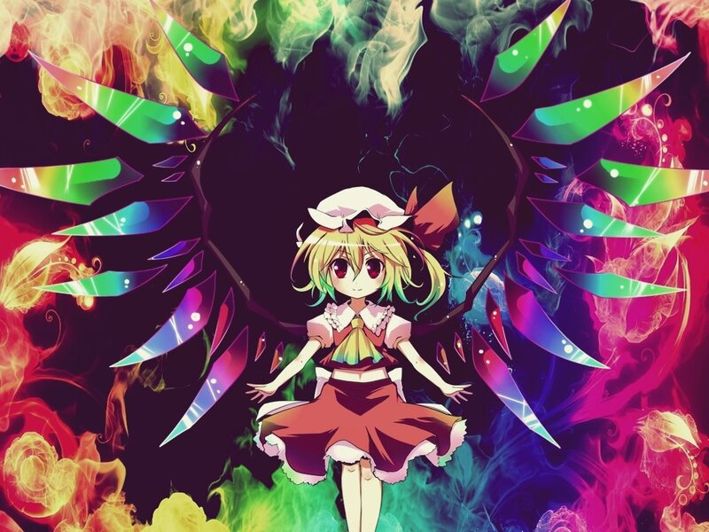 anime girl with colorful wings