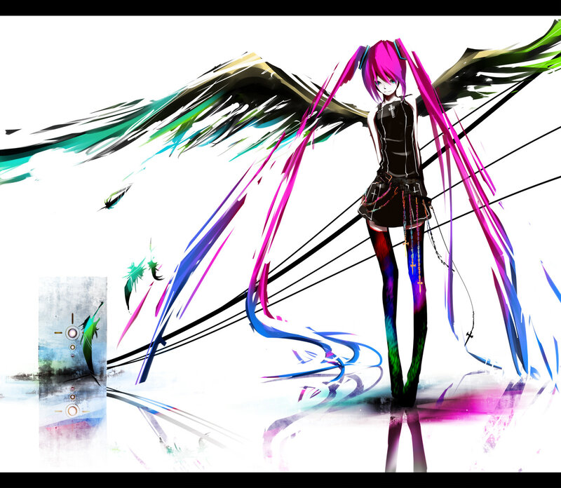 anime girl with colorful wings